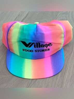 Vintage 90s Village Food Stores Neon SnapBack Hat Deadstock OOP